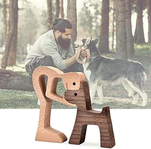 KINGNOW Accent Decor Men and Dog Wooden Statue