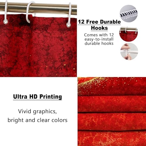 Poedist 4 Pcs Gold Edge Marble Shower Curtain Set with Hooks and Mats