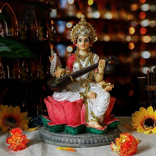 Hindu Goddess Saraswati Statue 86 Inch Handmade Decor