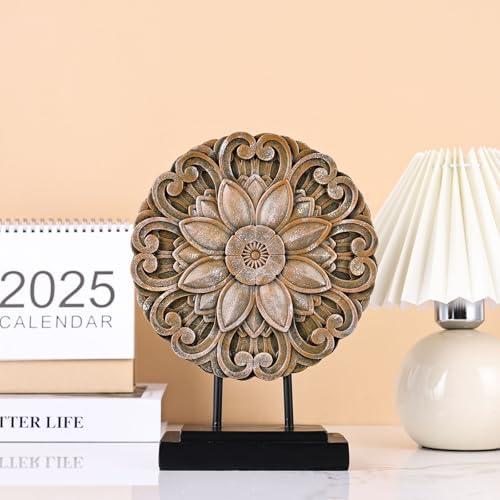 Elegant Brown Wood Round Statue for Home Decor