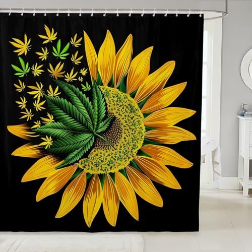 Erosebridal 72x84 Cannabis Leaves Bath Curtain Set
