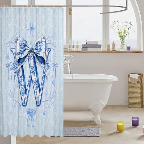 Erosebridal Blue Floral Bow Shower Curtain Set