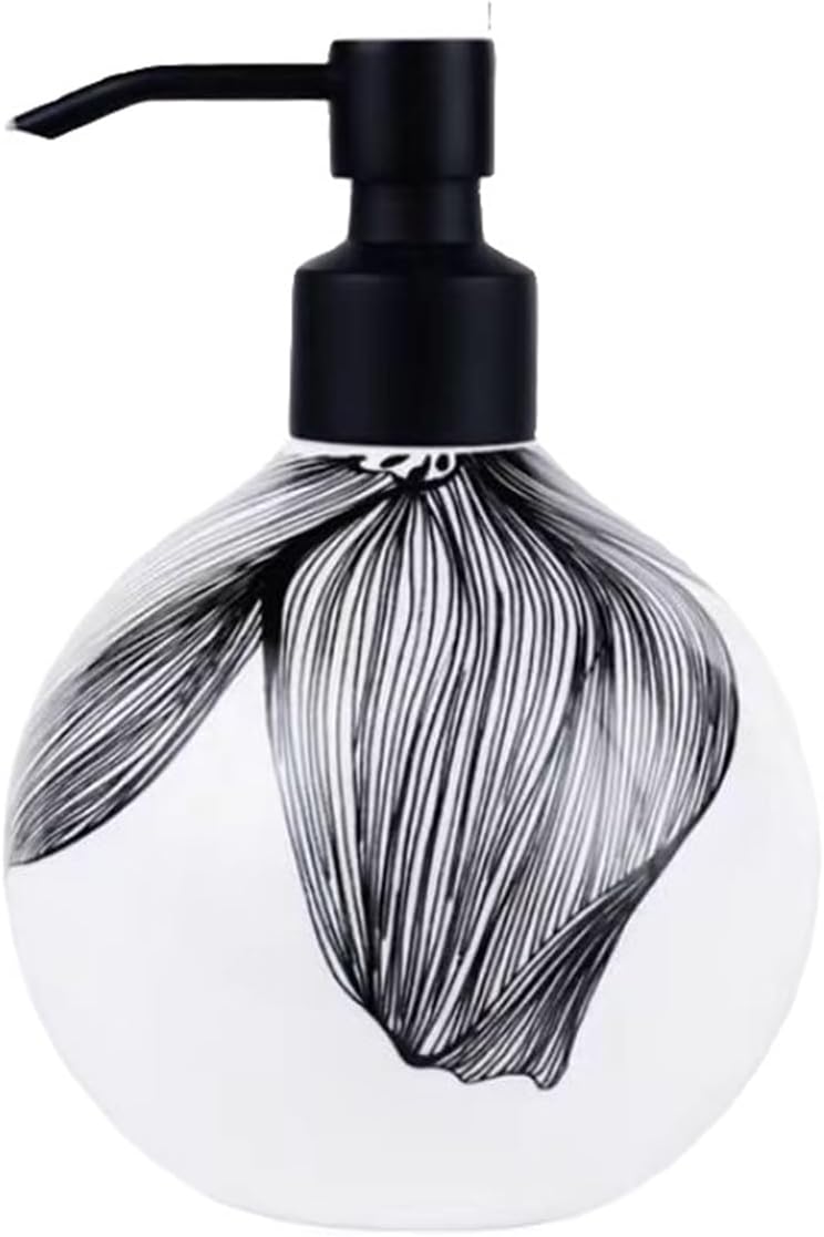 Bathroom Soap Dispenser with 360 Pump Head and Bone China Design Black