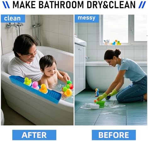 Bath Splash Guard with 6 Suction Cups - Kids Play Shelf Organizer Blue