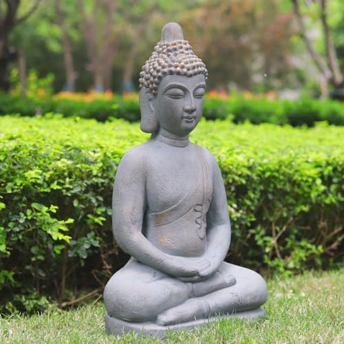 VANZUNE 26H Gray Buddha Statue for Home Decor