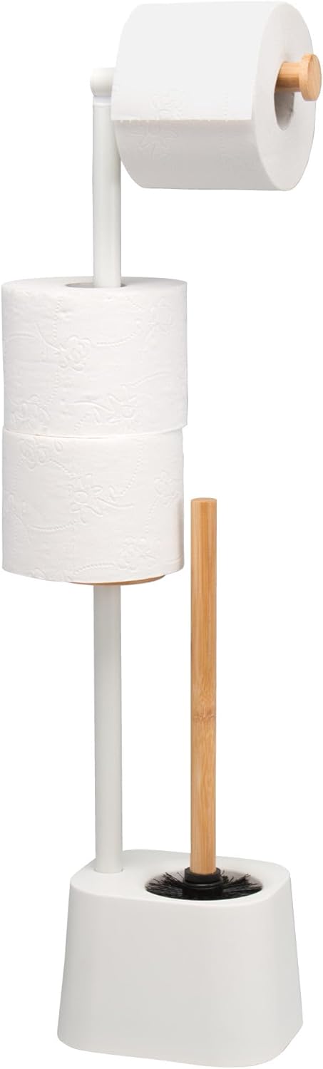3-in-1 Toilet Brush with Roll Holder and Replacement Heads