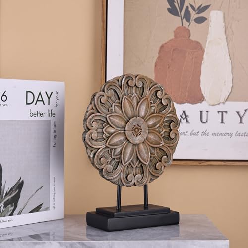 Elegant Brown Wood Round Statue for Home Decor