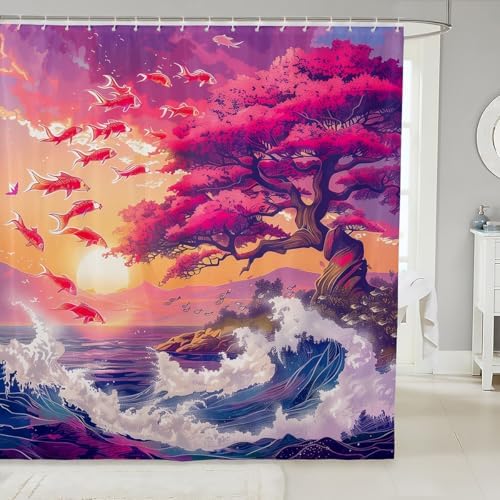 Koi Fish Japanese Ukiyo-E Shower Curtain Set