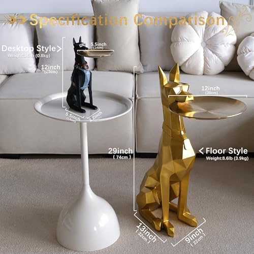 Large Modern Standing Dog Statue with End Table Tray