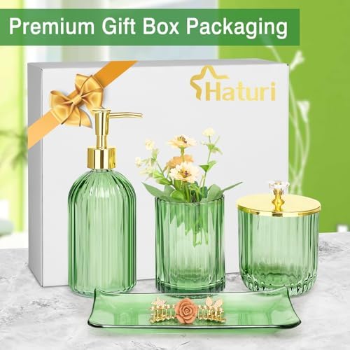 Haturi 4 Pc Green Glass Bathroom Accessories Set