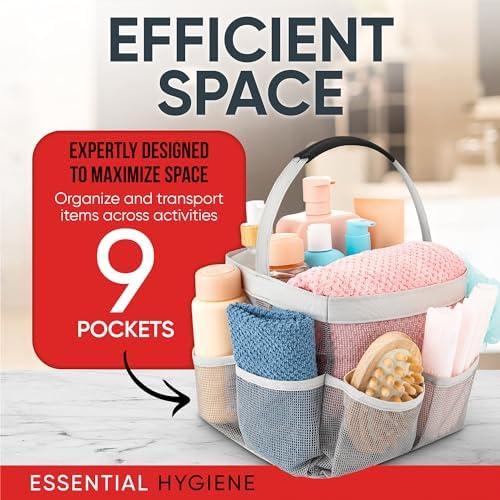 Masirs Mesh Shower Caddy Bag - 9 Pocket Grey
