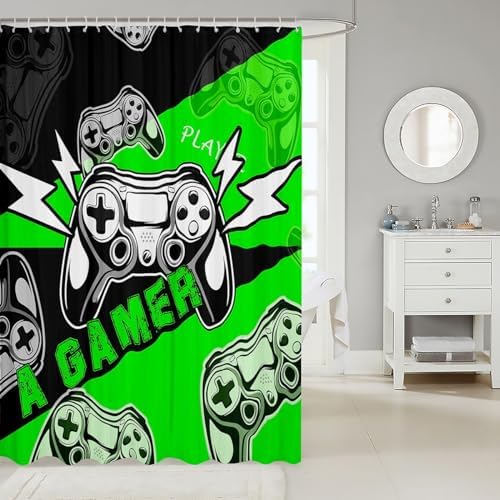 Erosebridal Gamer Shower Curtain Set 72x72 Black Green