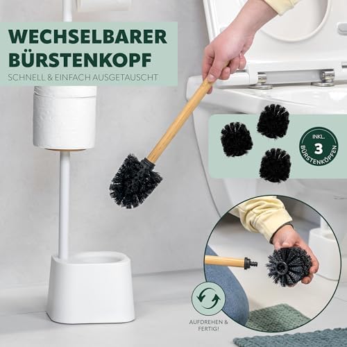 3-in-1 Toilet Brush with Roll Holder and Replacement Heads