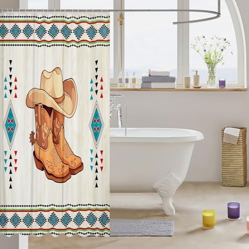 Jejeloiu Western Decor Shower Curtain Set Boho Beige 72x84