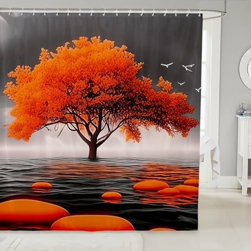 Feelyou Orange Tree Shower Curtain Set 72x72