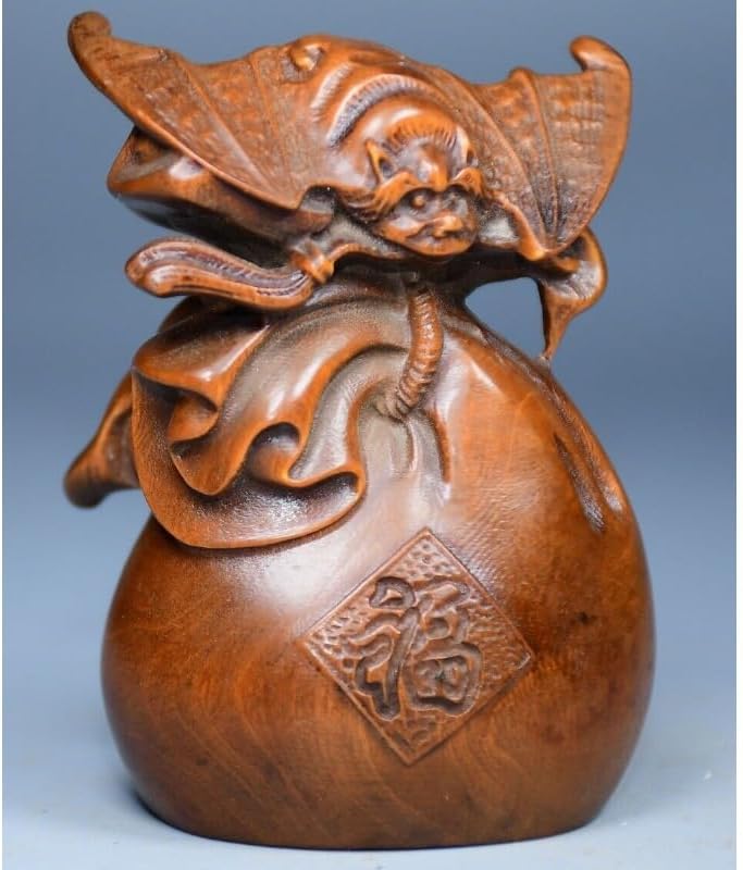 Handcrafted Boxwood Bat Money Drawing Statue