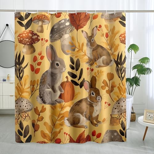 GDHBLING Fall Cartoon Rabbit Shower Curtain Set with 12 Hooks 1