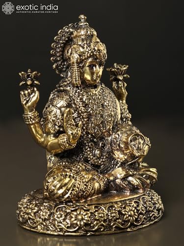 Exotic India Small Brass Lakshmi Statue for Diwali Puja