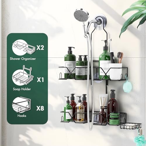 Sewulidon Upgraded Hanging Shower Caddy with Hooks and Storage