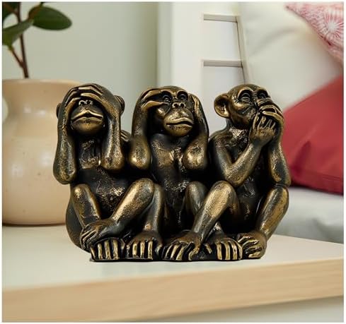 3 Wise Monkeys Statue for Home Decor - Bronze Figurine