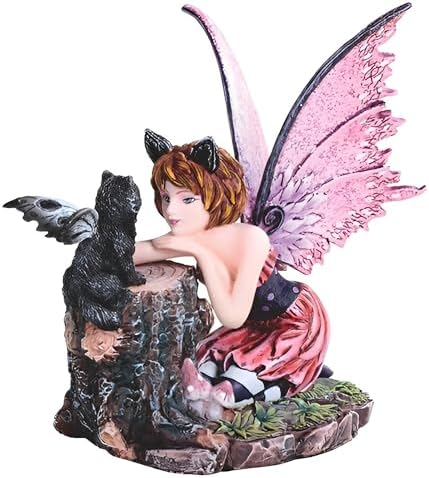 ICE ARMOR 6 Inch Pink Fairy with Black Cat Statue 1