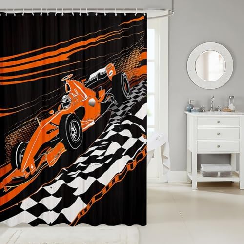 Feelyou Orange Racing Car Shower Curtain Set 72x78