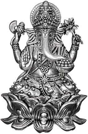 Exotic India Small Superfine Ganesha Seated on Lotus Silver Plated Brass Statue 1