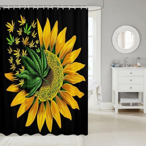 Erosebridal 72x84 Cannabis Leaves Bath Curtain Set