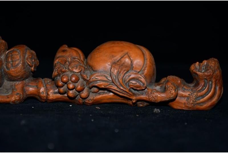 Handcrafted Boxwood Peach Lucky Statue Decor