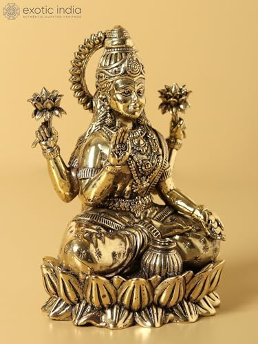 Exotic India Small Brass Goddess Lakshmi Statue
