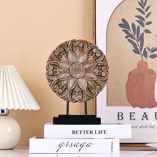 Elegant Brown Wood Round Statue for Home Decor