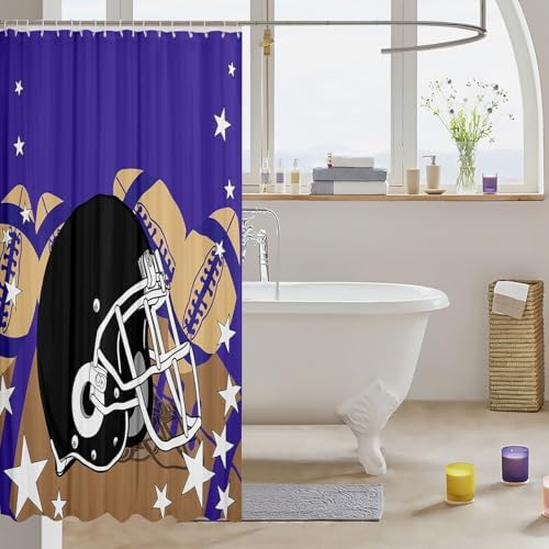 Erosebridal Purple Rugby Helmet Shower Curtain Set 72x72