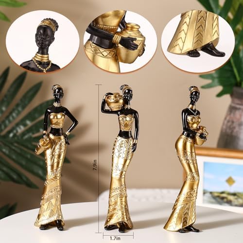 CYYKDA 3 Pack African Art Sculptures Gold Statues