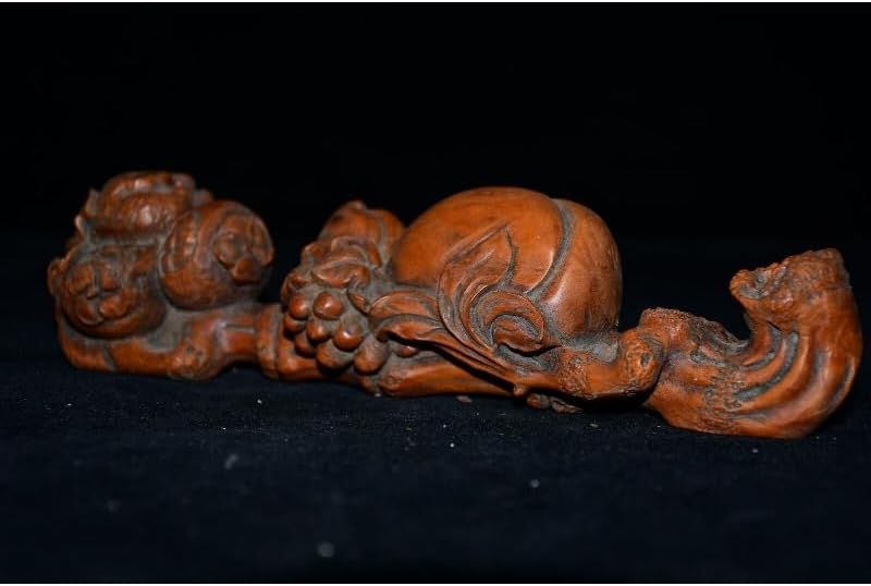 Handcrafted Boxwood Peach Lucky Statue Decor