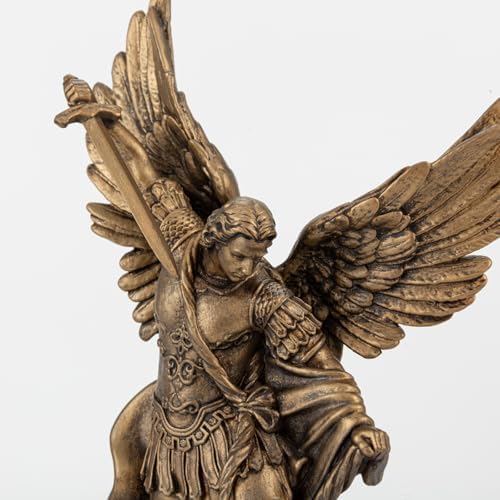 8 H Saint Michael Black Bronze Statue Religious Protection Sculpture