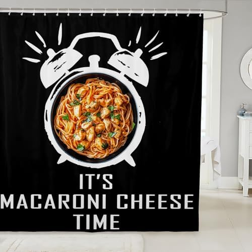 Erosebridal Macaroni Cheese Time Shower Curtain Set 72x72 Black