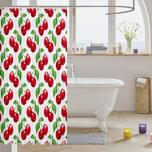 Feelyou Cherry Pattern Bath Curtain Set 72x78 inches