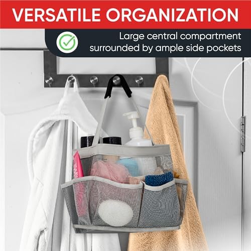 Masirs Mesh Shower Caddy Bag - 9 Pocket Grey
