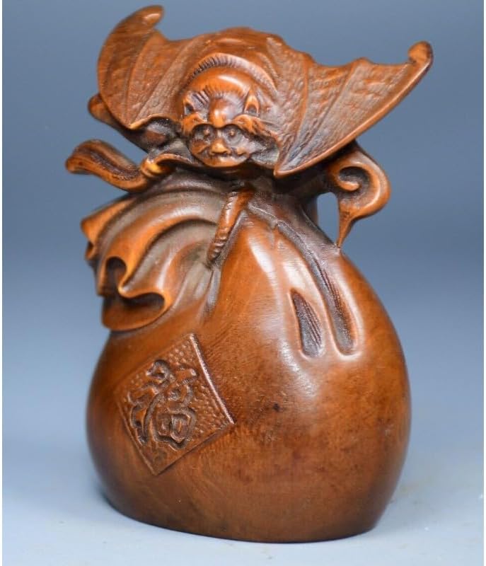 Handcrafted Boxwood Bat Money Drawing Statue