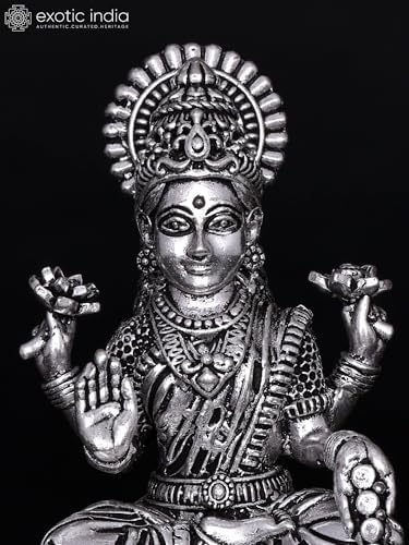 Exotic India Small Superfine Lakshmi Silver Plated Brass Statue