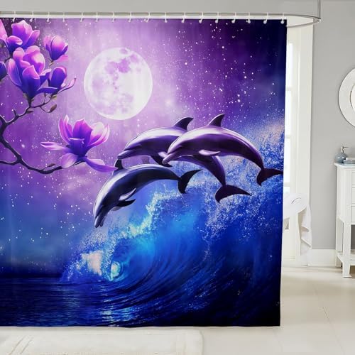 Erosebridal Galaxy Dolphin Shower Curtain Set