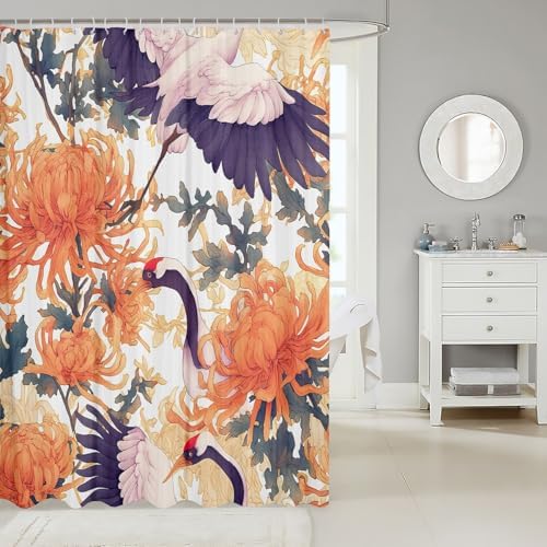 Feelyou Japanese-Style Shower Curtain Set 72x72 Kids Botanical Print