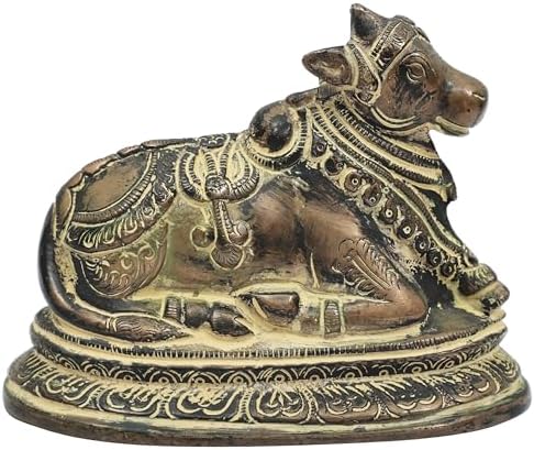 Sitting Nandi Brass Statue Religious Vahana of Lord Shiva