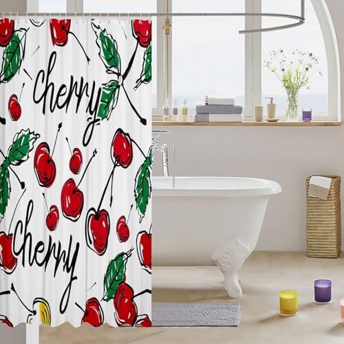 Feelyou Pink Cherry Bow Shower Curtain Set 1