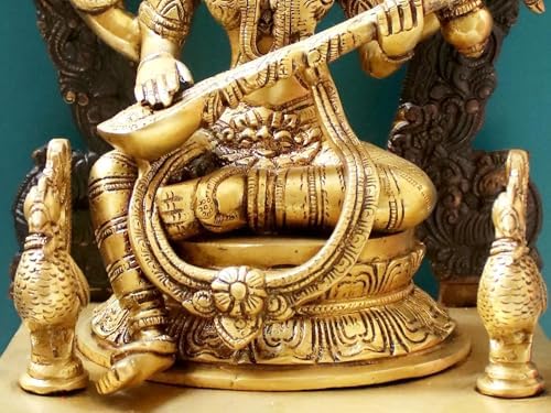 Brass Goddess Saraswati Statue with Veena
