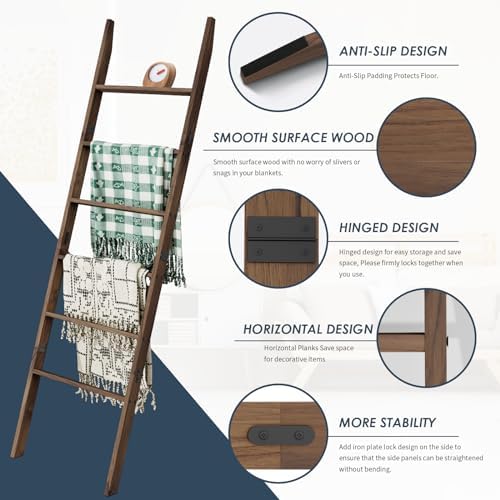 Acacia Wood Blanket Ladder with 6 Tiers