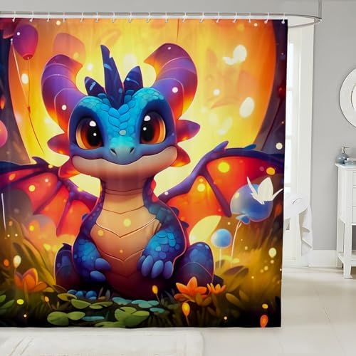 Erosebridal Kids Dragon Waterproof Shower Curtain Set 1