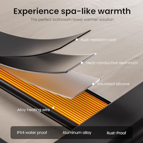Zelngo Heated Towel Rack 8 Bars Fast Heating Constant Temp Waterproof Black
