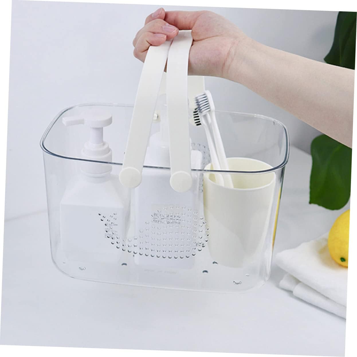 LIFKOME Plastic Bath Basket with Handle Organizer