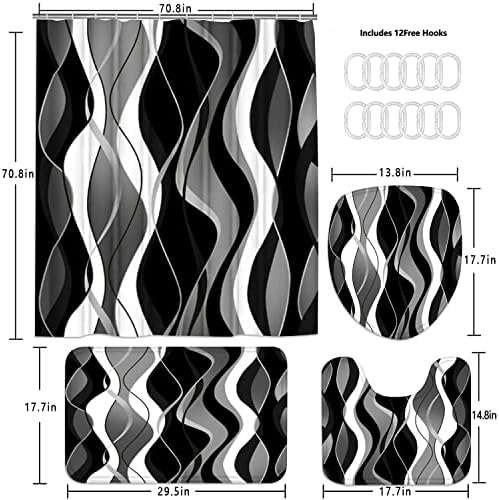 Nkzply 4 Pcs Black White Striped Bathroom Set